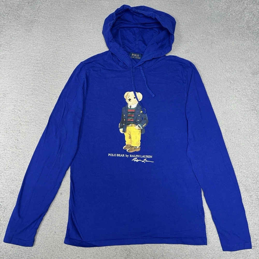 Polo Ralph Lauren Hoodie Men's Size S Royal Blue Polo Bear Pullover Sweatshirt